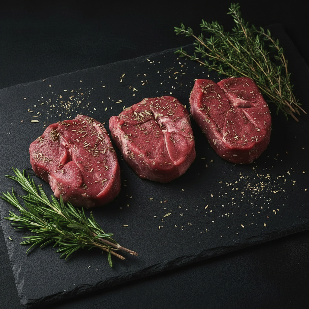 Gamssteaks mit eleganter Kräuterdeko